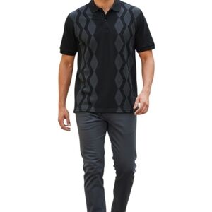 IZOD X-Treme Function Golf (XFG) Short Sleeve Black Polo; Gray Argyle Pattern